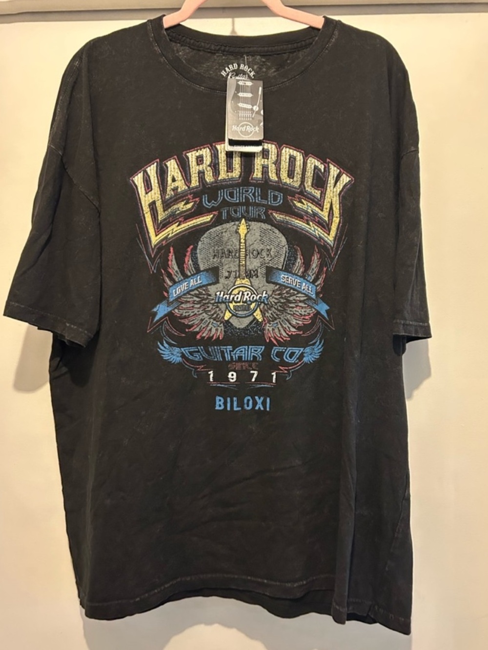 Hard Rock Cafe Biloxi 50th World Tour Graphic Tee Mens XL Black Vintage Wash NWT - Picture 2 of 4
